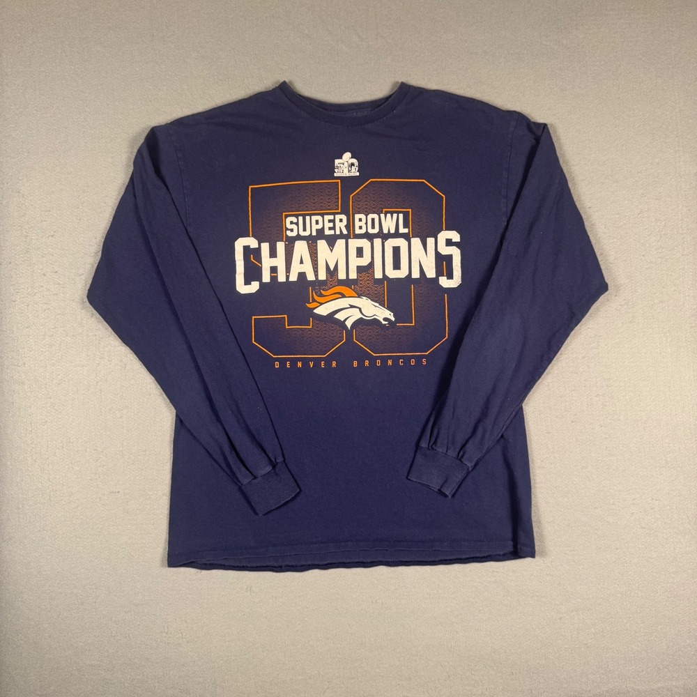 Denver Broncos Super Bowl 50 Champions Shirt Mens L Navy Blue Long Sleeve Delta